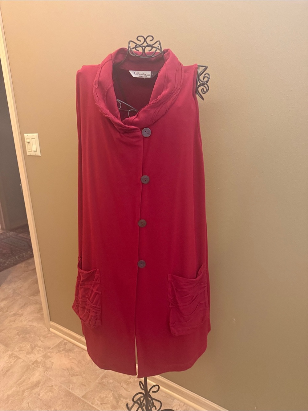 Chalet Red Button-Front Sleeveless Coat Dress